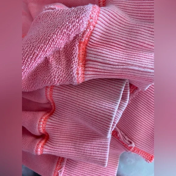 Aerie Neon Pink V-Neck Distressed Super Oversized Sweatshirt. Women's L READ - Picture 10 of 10